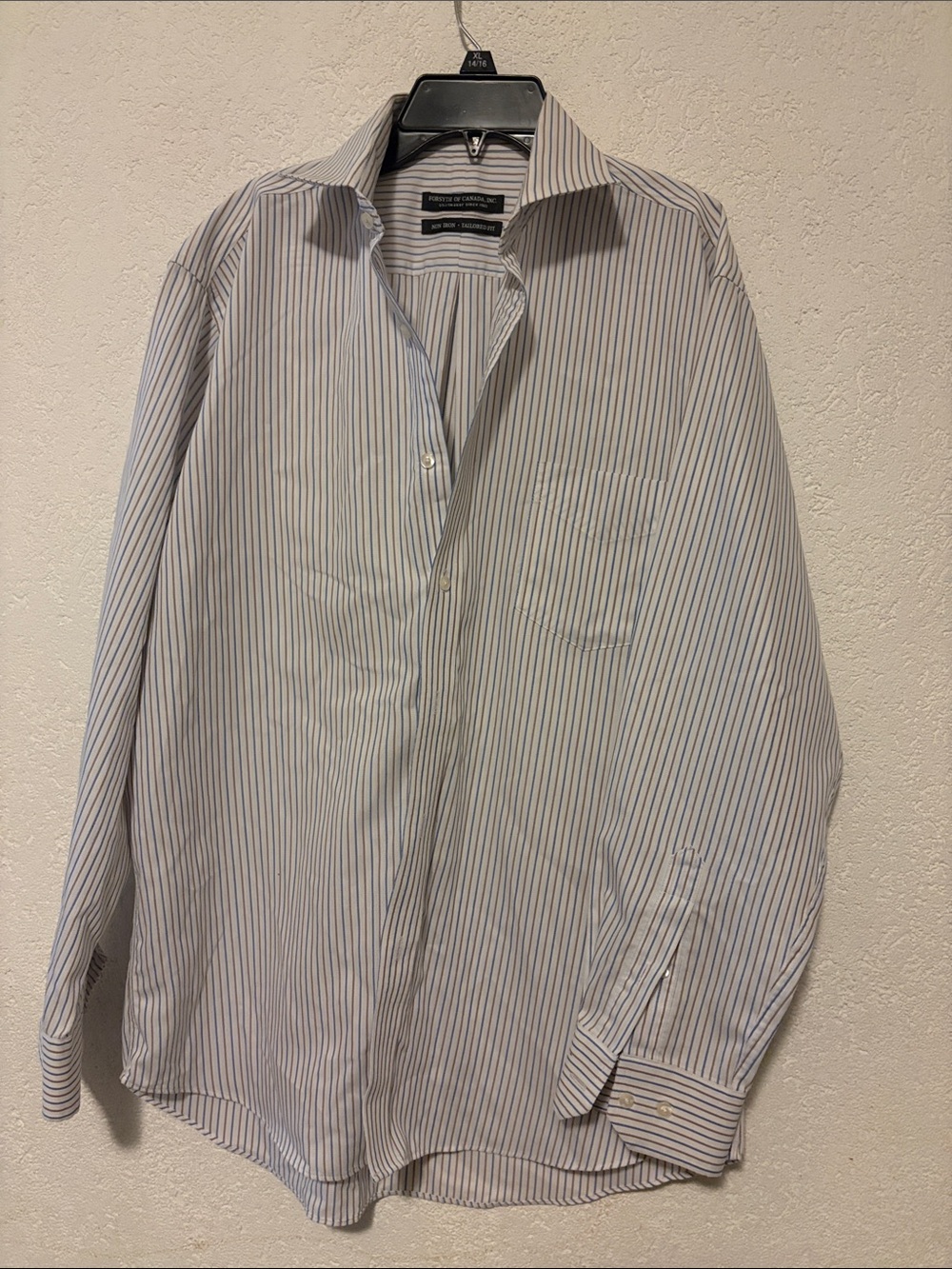 Classic White Dress Shirt with Blue Pinstripes by Stafford